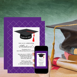 Lila Studenten klass av 20XX Black Grad Cap Inbjudningar
