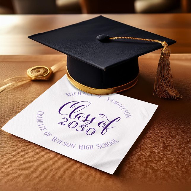Lila Studentfest Script-Anpassningsbar Pappersservett (Purple school color graduation custom napkin)
