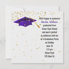 Lila Studentmössa med Guld Confetti Inbjudningar