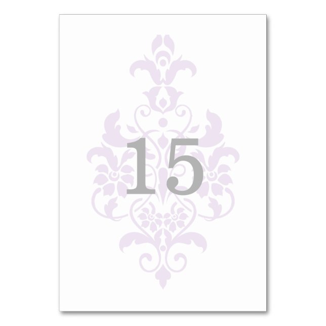 Lila Subtle Damask Bord Card Bordsnummer (Framsidan)