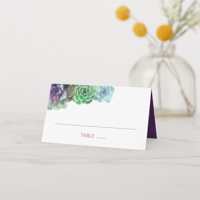 Lila Succulals Blommigt Bröllop Place Card Placeringskort (Framsida)