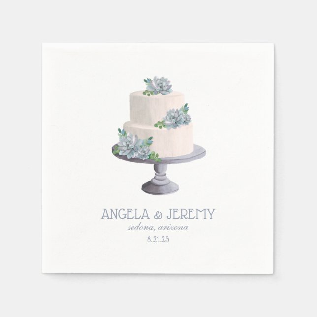 Lila Succulent Bröllop Cake Pappersservett (Framsidan)