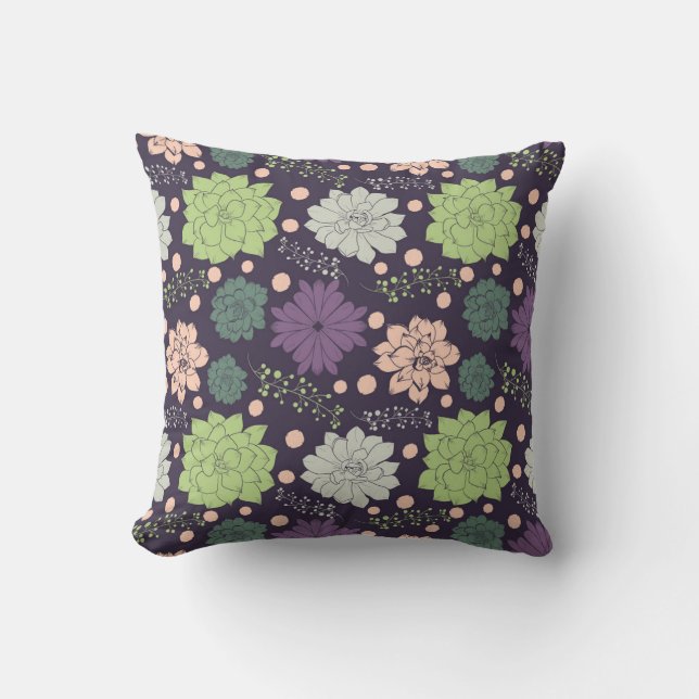 Lila Succulents Blommönster Fabric Kudde (Framsida)