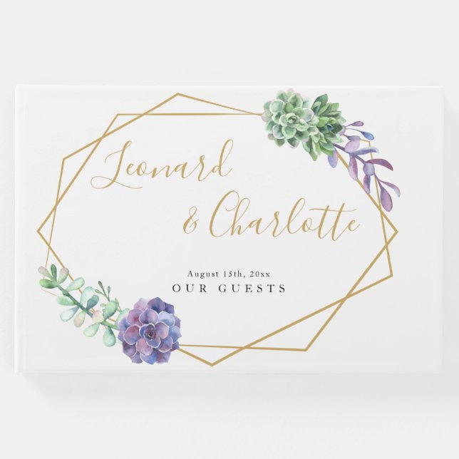 Lila Succulents Bröllop Guests Bok keepsaké (Framsida)