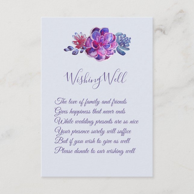 Lila Succulents Bröllop Wishing well Card Tilläggskort (Framsida)