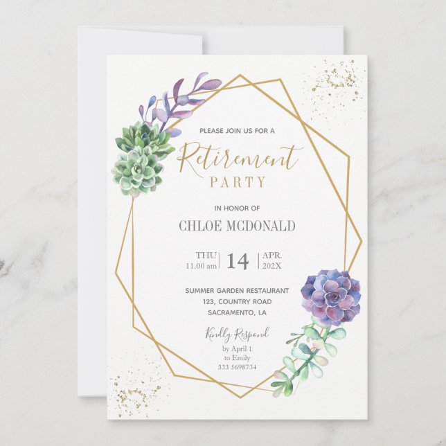 Lila Succulents-inbjudan från Pension-parten Inbjudningar (Framsida)