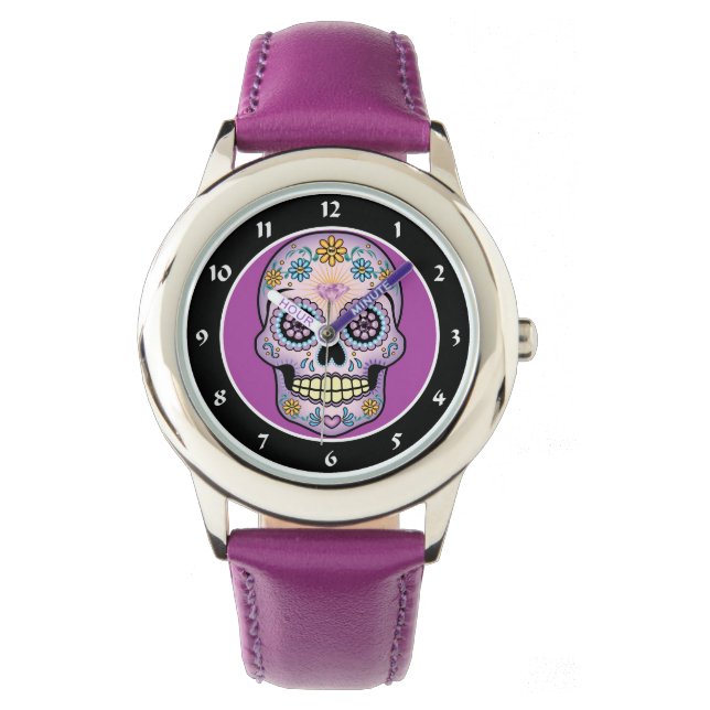 Lila Sugar Skull Armbandsur (Framsida)