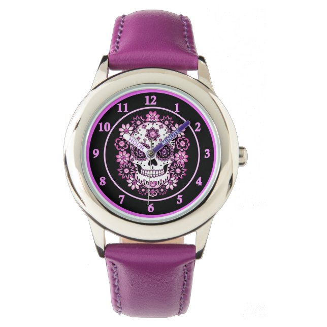 Lila Sugar Skull Armbandsur (Framsida)