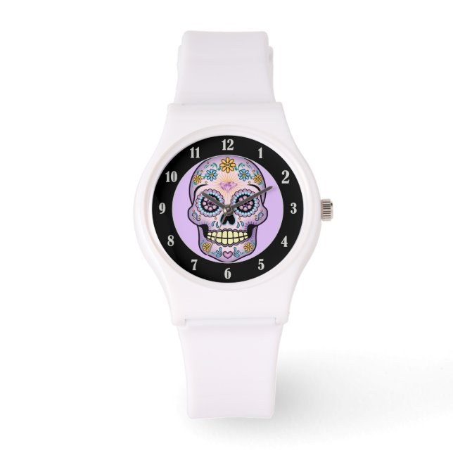 Lila Sugar Skull Armbandsur (Framsida)