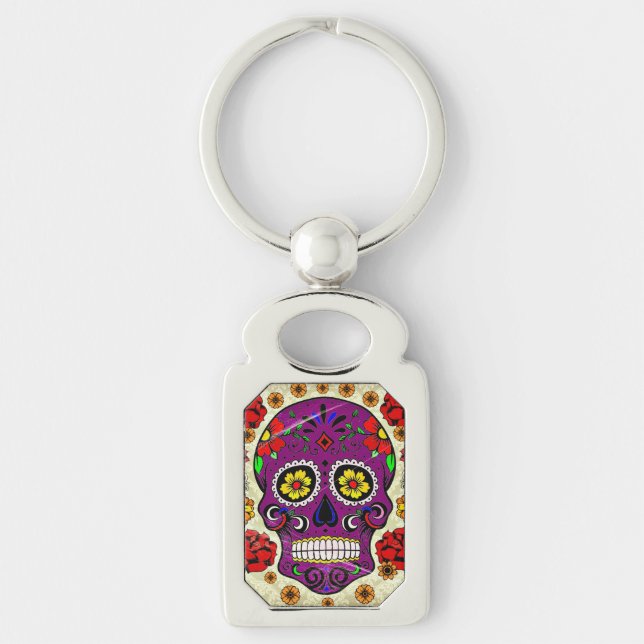 Lila Sugar Skull Day of the dead Nyckelring (Framsidan)