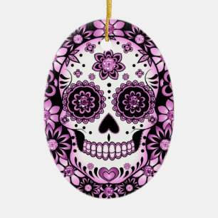 Lila Sugar Skull Julgransprydnad Keramik