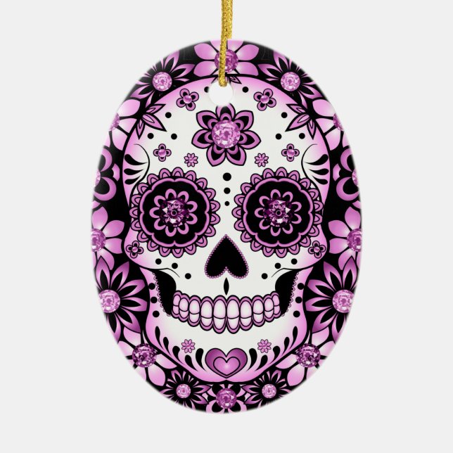 Lila Sugar Skull Julgransprydnad Keramik (Framsidan)