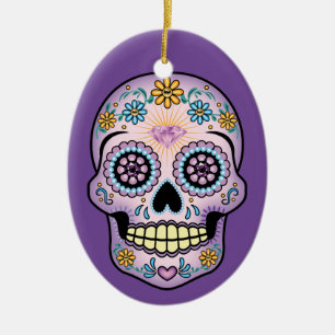 Lila Sugar Skull Julgransprydnad Keramik
