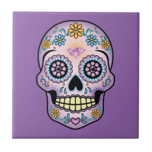 Lila Sugar Skull Kakelplatta