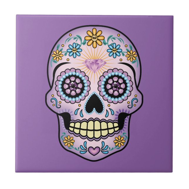 Lila Sugar Skull Kakelplatta (Framsidan)