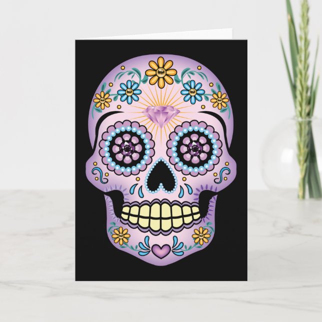 Lila Sugar Skull Kort (Framsida)
