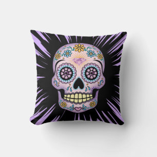 Lila Sugar Skull Kudde