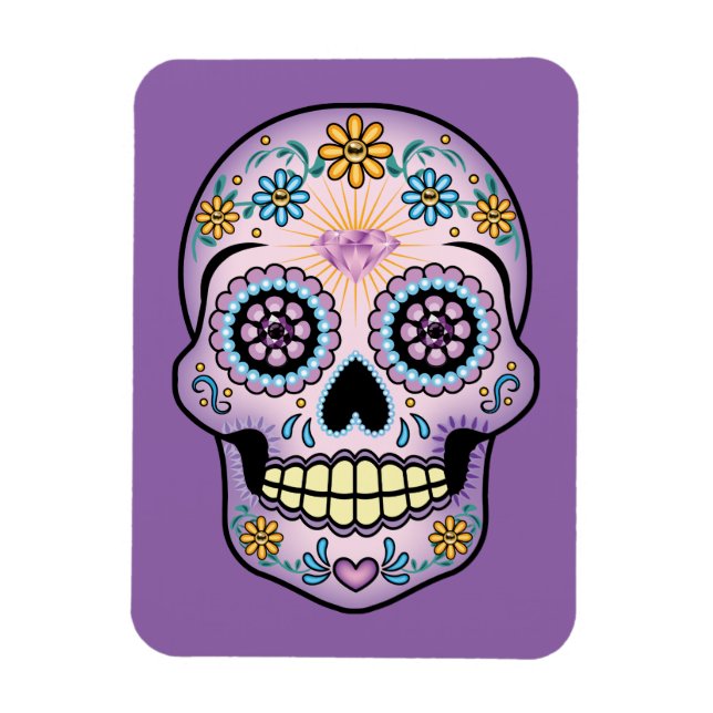 Lila Sugar Skull Magnet (Vertikal)