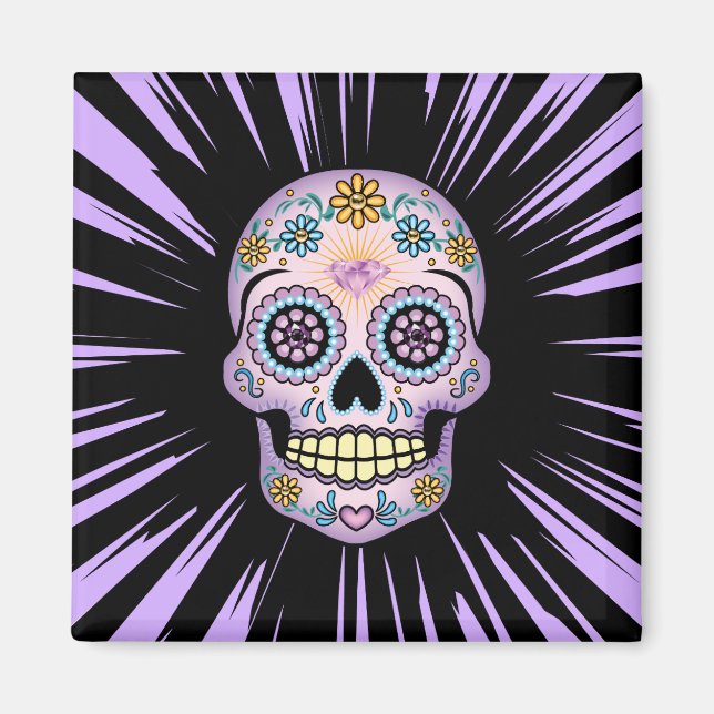 Lila Sugar Skull Magnet (Framsidan)