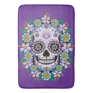 Lila Sugar Skull med blommor Badrumsmatta
