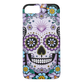 Lila Sugar Skull med blommor