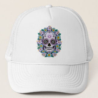 Lila Sugar Skull med blommor Keps