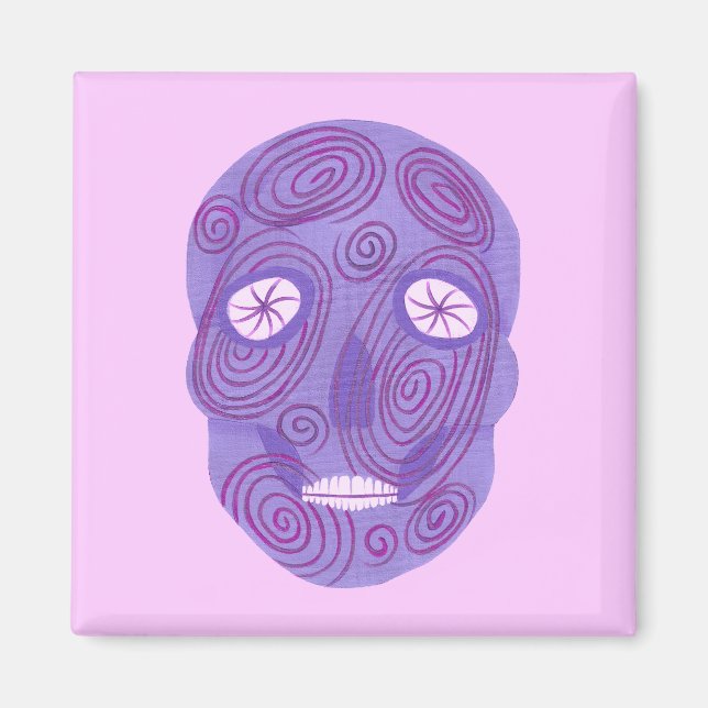 Lila Sugar Skull med Rosa Swirls Magnet (Framsidan)