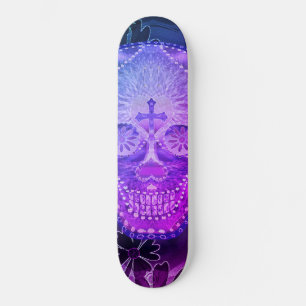 Lila Sugar Skull Mini Skateboard Bräda 18,5 Cm