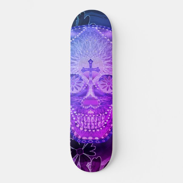 Lila Sugar Skull Mini Skateboard Bräda 18,5 Cm (Framsida)