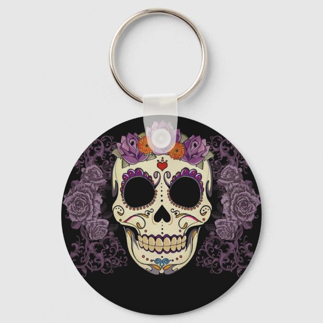 Lila Sugar Skull Nyckelring (Framsida)