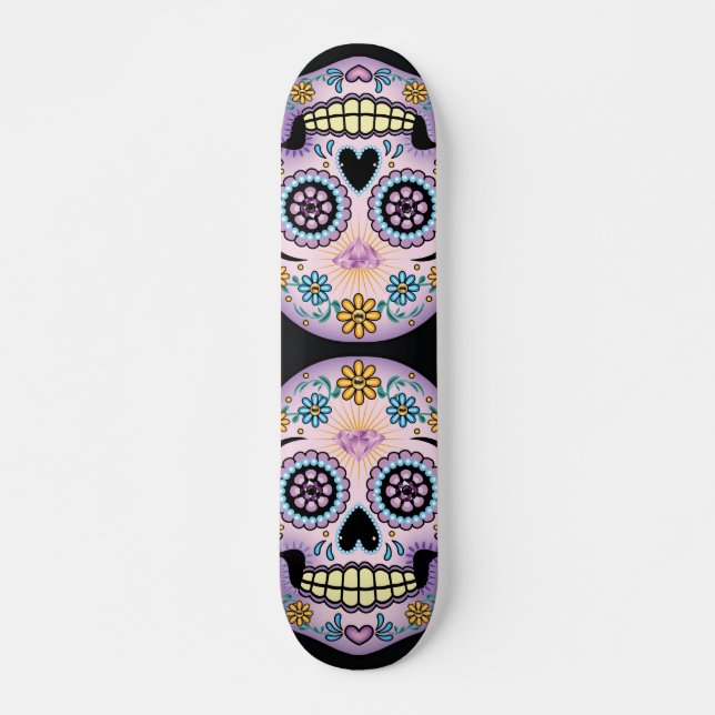 Lila Sugar Skull Old School Skateboard Bräda 21,6 Cm (Framsida)