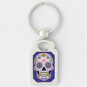 Lila Sugar Skull Rektangulärt Silverfärgad Nyckelring