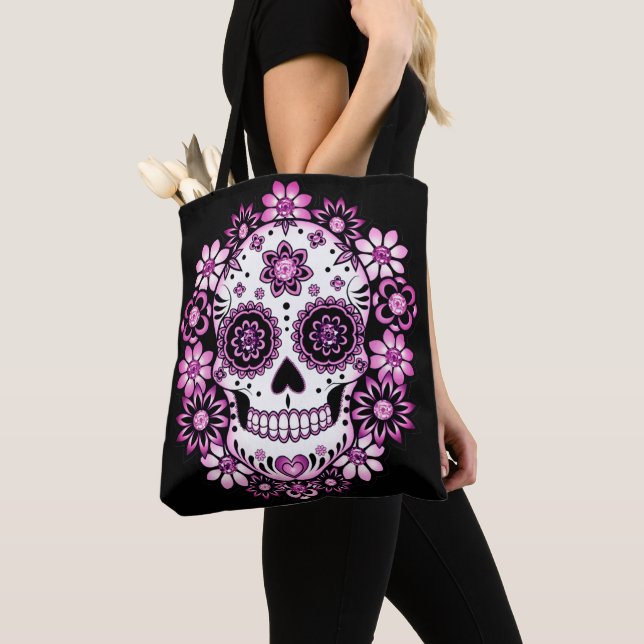 Lila Sugar Skull Tygkasse (Närbild)
