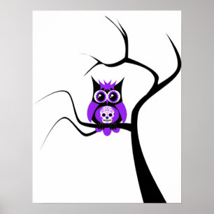 Lila Sugar Skull Uggla i Träd Poster