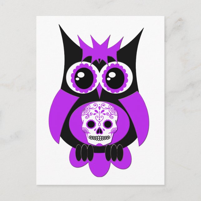 Lila Sugar Skull Uggla vykort (Framsida)