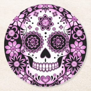 Lila Sugar Skull Underlägg Papper Rund