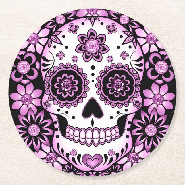 Lila Sugar Skull Underlägg Papper Rund (Framsidan)