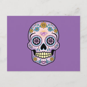 Lila Sugar Skull Vykort