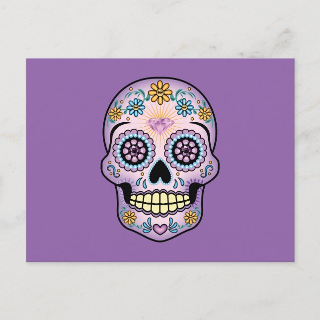Lila Sugar Skull Vykort (Framsida)