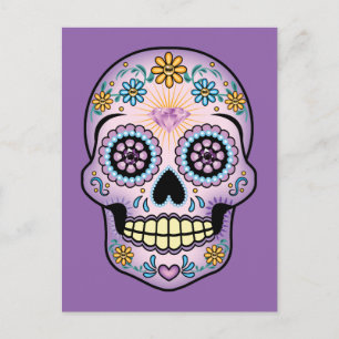 Lila Sugar Skull Vykort