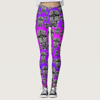 Lila Sugar Skullbaljväxter Leggings
