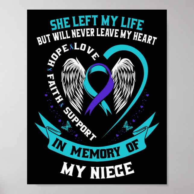 Lila Suicide Awareness Ribbon Niece Memorial Gra Poster (Framsidan)