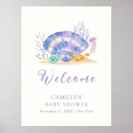 Lila Summer Sea Pearl Girl Baby Shower Välkommen Poster