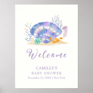 Lila Summer Sea Pearl Girl Baby Shower Välkommen Poster