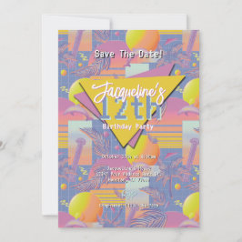 Lila Summer Vaporwave Sunset Birthday Inbjudningar