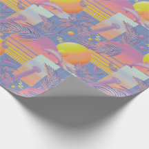 Lila Summer Vaporwave Sunset och Handflatan Träd