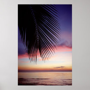 Lila Sunset Beach Tropical Handflatan Träd Silhoue Poster