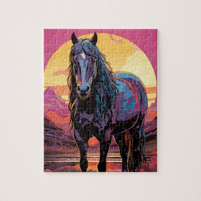 Lila Sunset Horse Pussel (Vertikal)