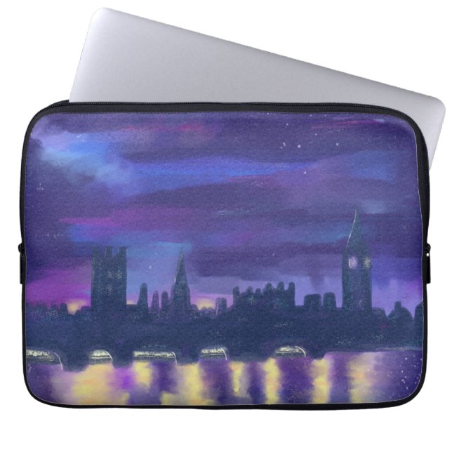 Lila Sunset London Cityscape Modern Art Painting Laptop Sleeve (Framsidan)