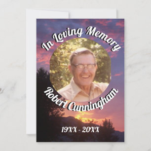 Lila Sunset och Träd Photo Loving Memory Inbjudningar